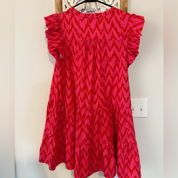 Raspberry Chevron Umgee Ruffle Dress - Picture 3 of 3